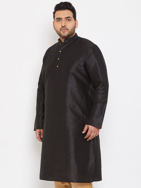 Vastramay Men's Plus Size Black Silk Blend Kurta